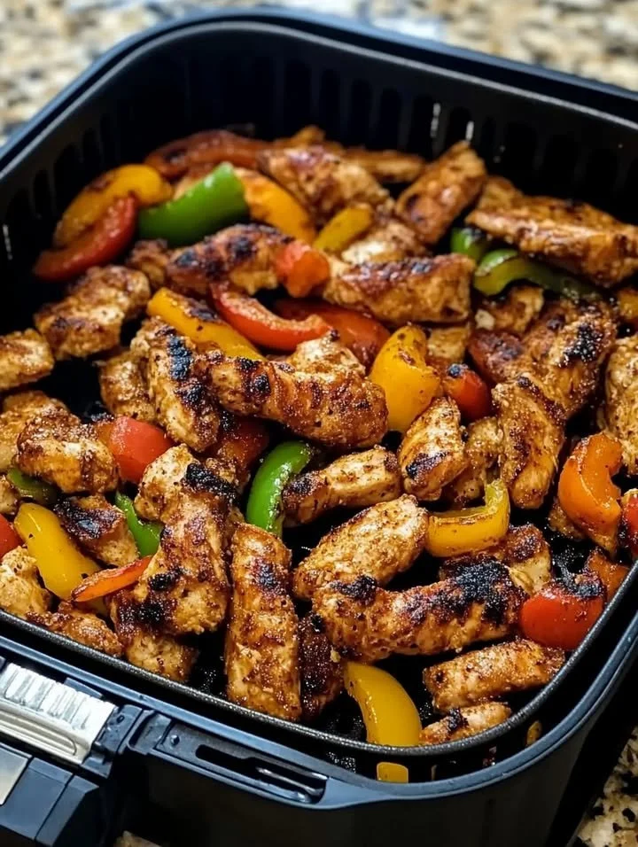 Delicious Air Fryer Chicken Fajitas with colorful peppers and seasonings