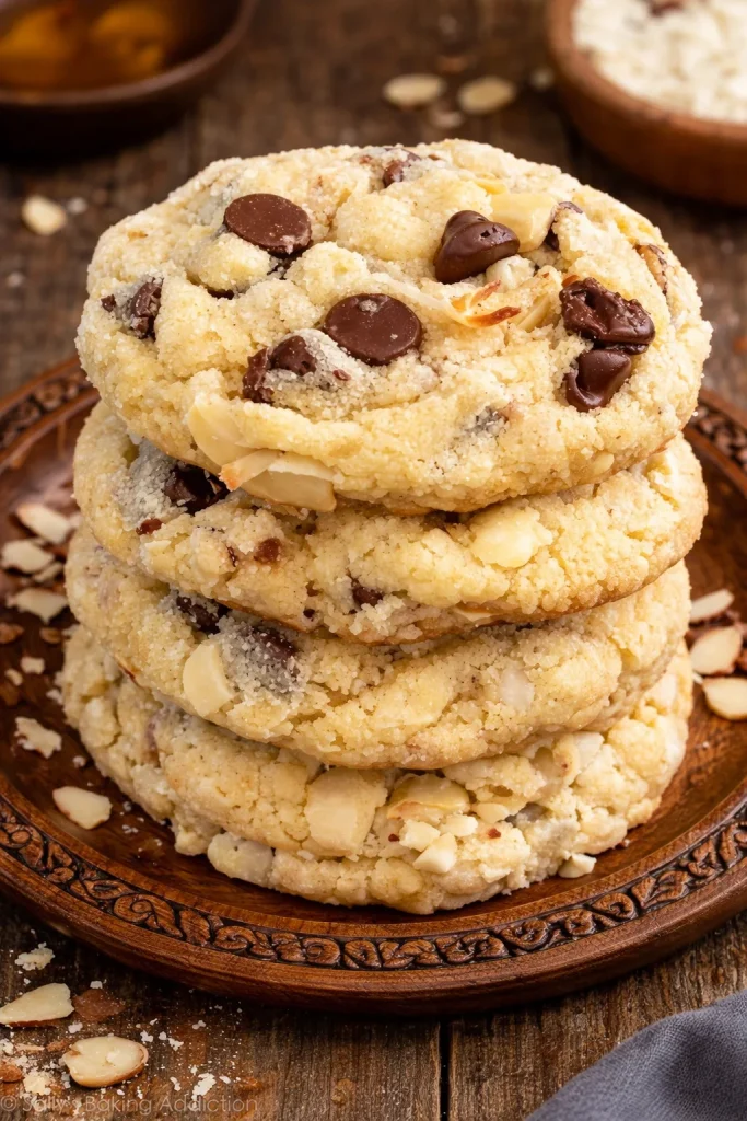 Delicious Almond Joy Cookies with chocolate, coconut, and almond topping