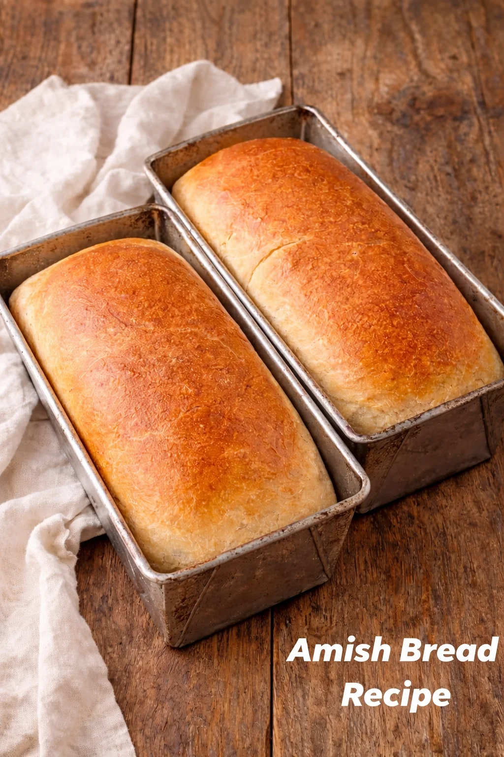 Loaf of freshly baked Amish Bread on a wooden table