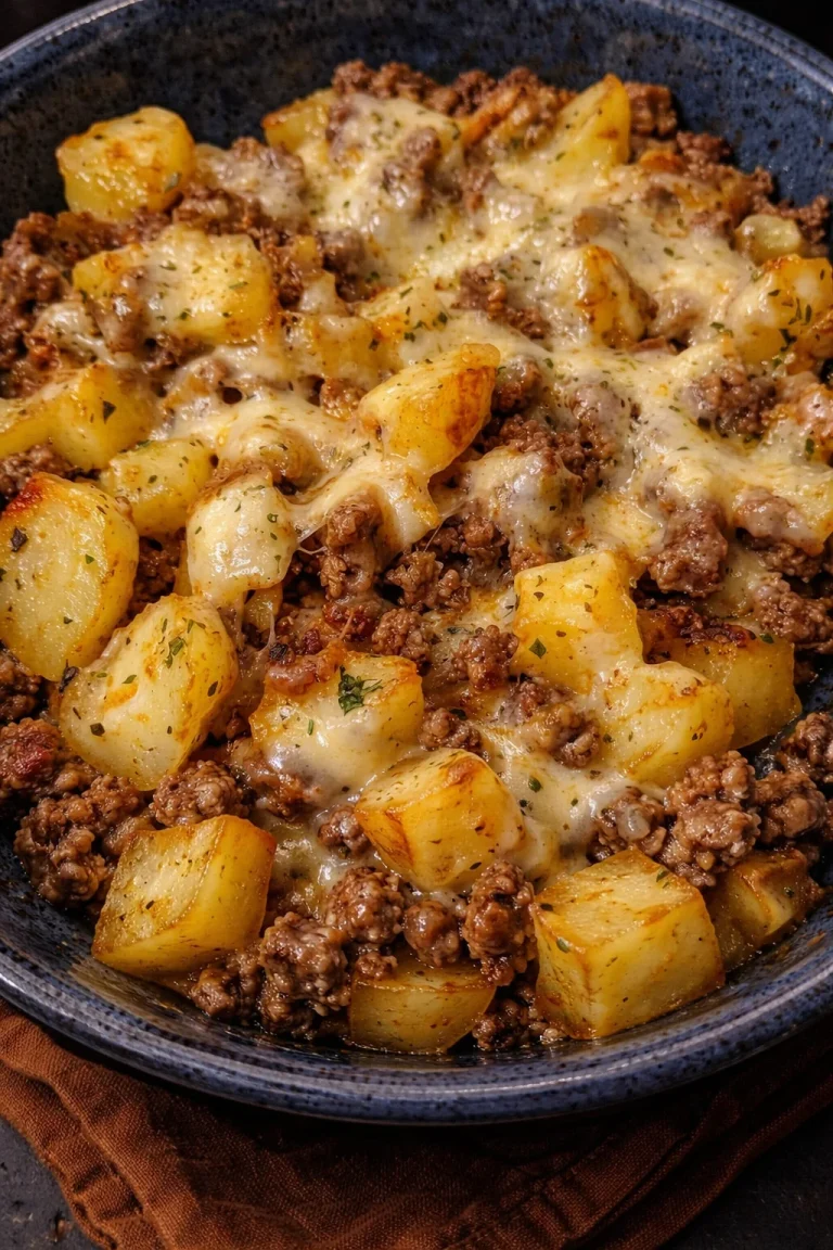 Amish Hamburger with Fall Veggies Bake dish featuring seasonal vegetables