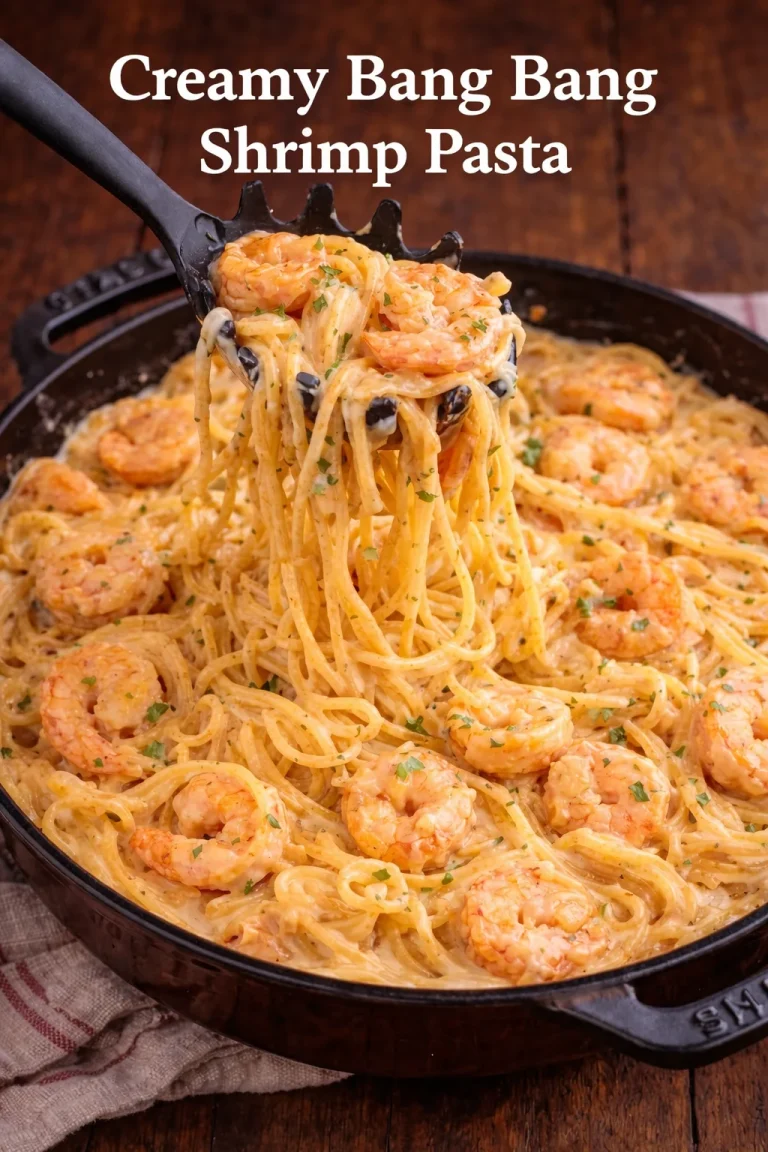 Bang Bang Shrimp Pasta Plate of Bang Bang Shrimp Pasta garnished with herbs and spices