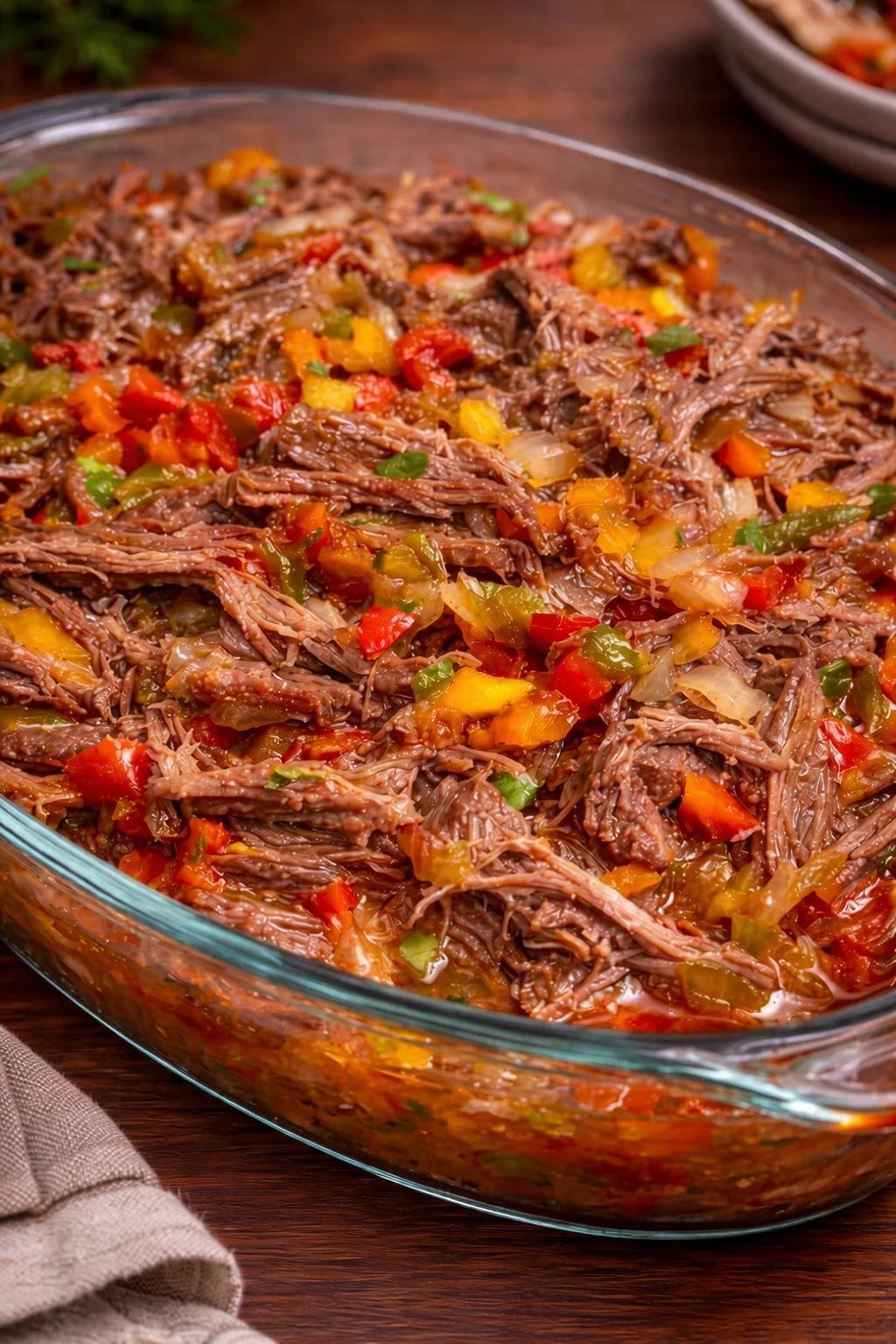 Delicious beef shredded ready to be served in a flavorful dish