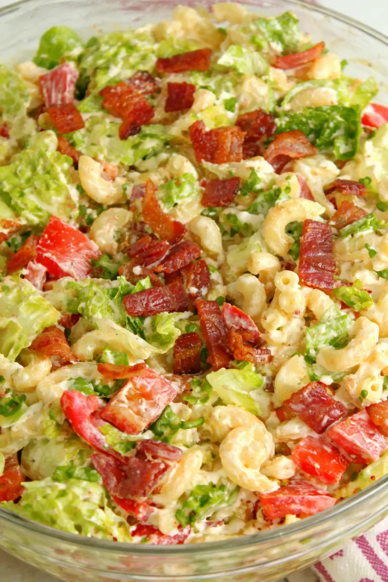 Delicious BLT Pasta Salad with bacon, lettuce, and tomatoes mixed with pasta