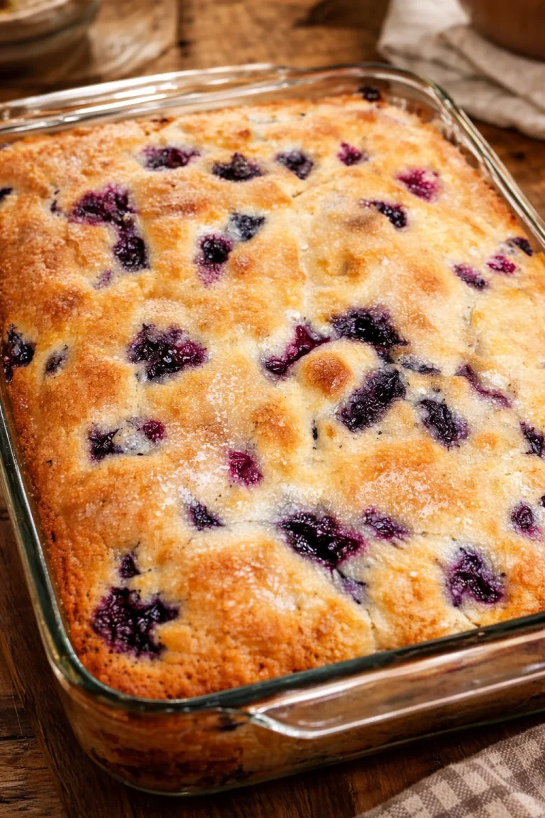 Blueberry buttermilk breakfast cake with fresh blueberries on top