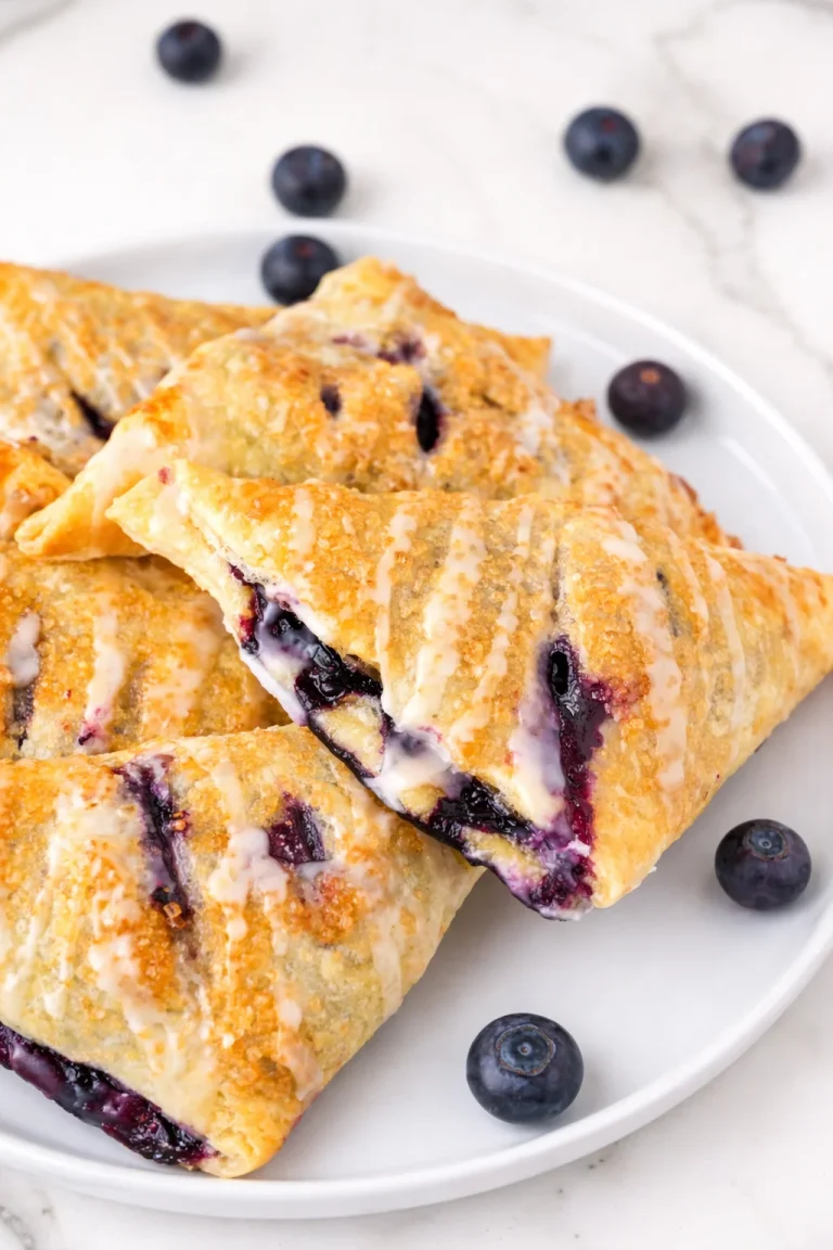 Freshly baked blueberry turnovers with flaky pastry and juicy filling
