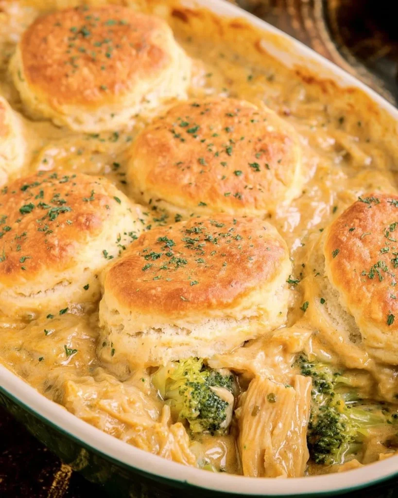 Broccoli Cheddar Biscuit Casserole