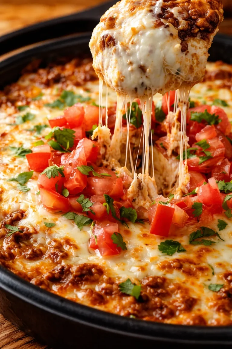 Delicious gooey melted cheese drizzling over a gourmet dish