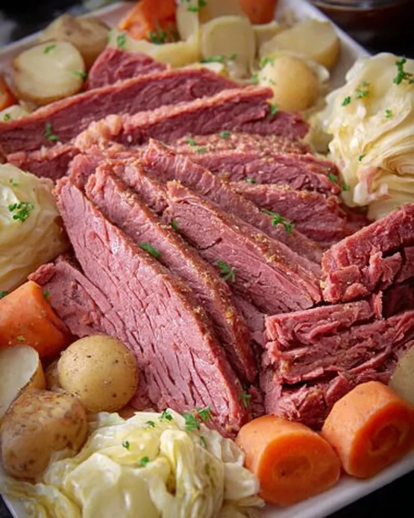 corned beef, cabbage, carrots, and baby red potatoes.