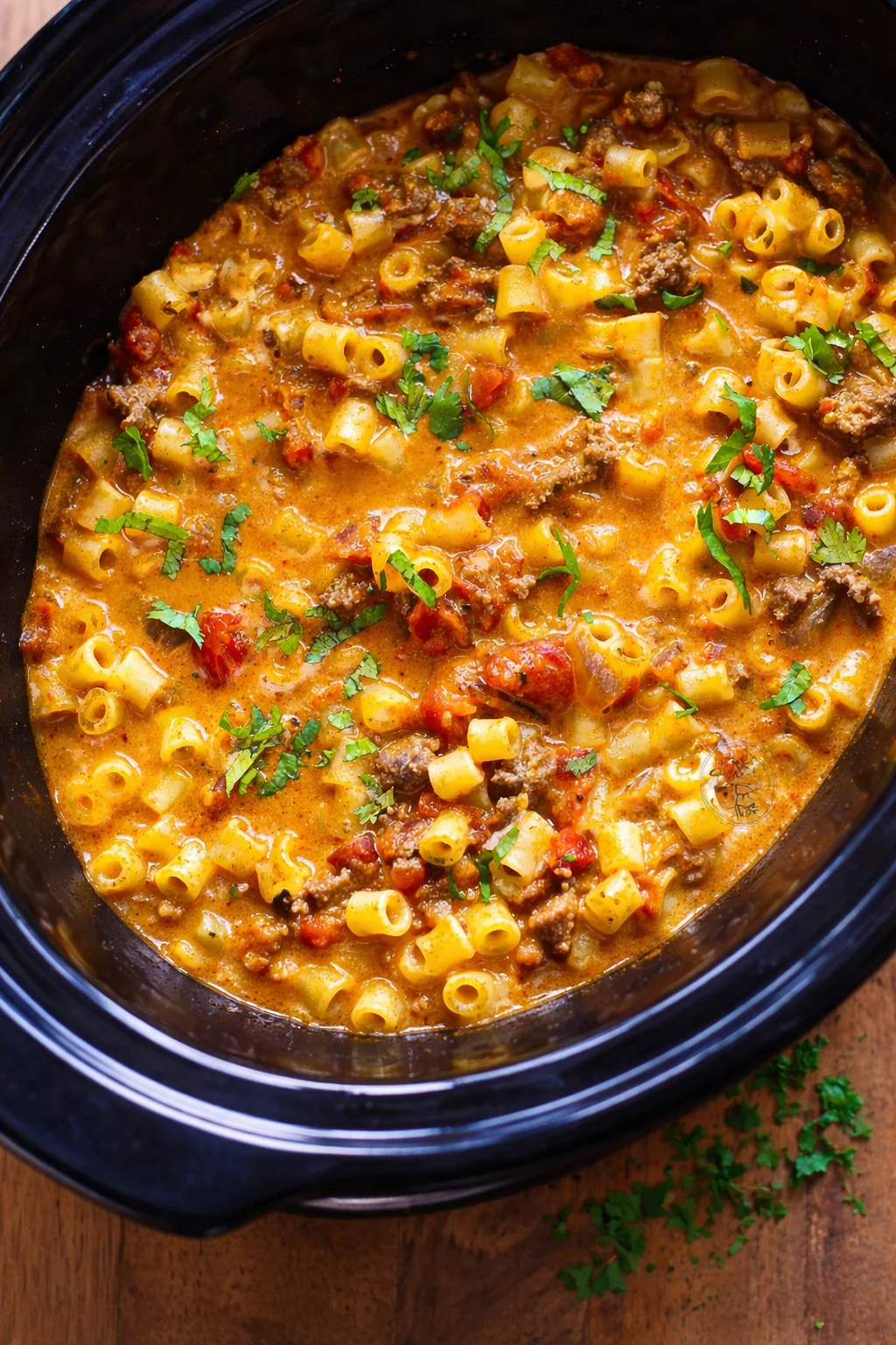 Delicious Crockpot Taco Pasta served in a bowl with toppings
