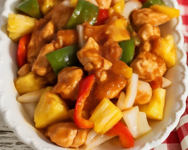 Delicious Sweet and Sour Chicken with pineapple and bell peppers in a tangy sauce