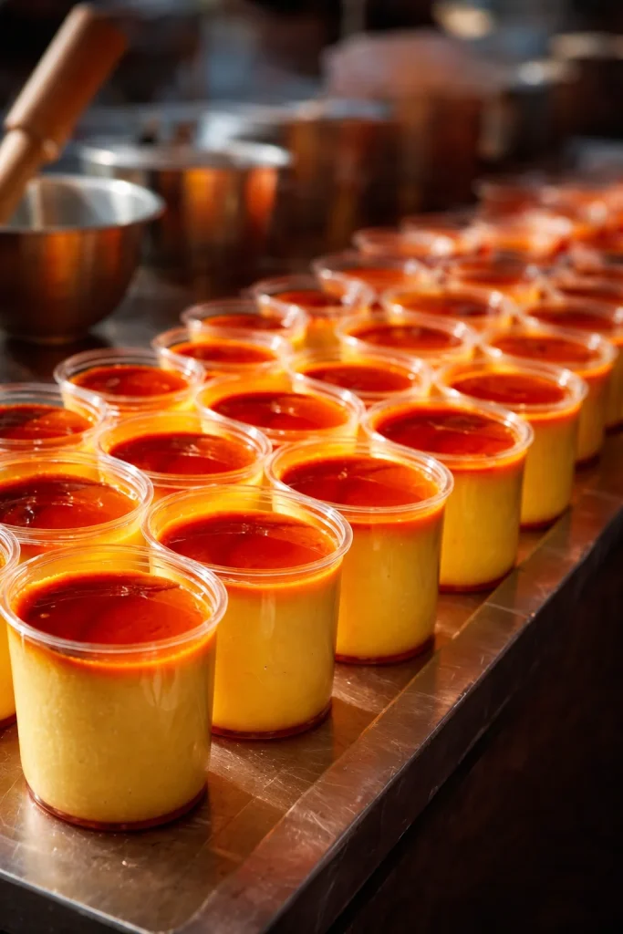 Delicious flan in a cup served at a business event.