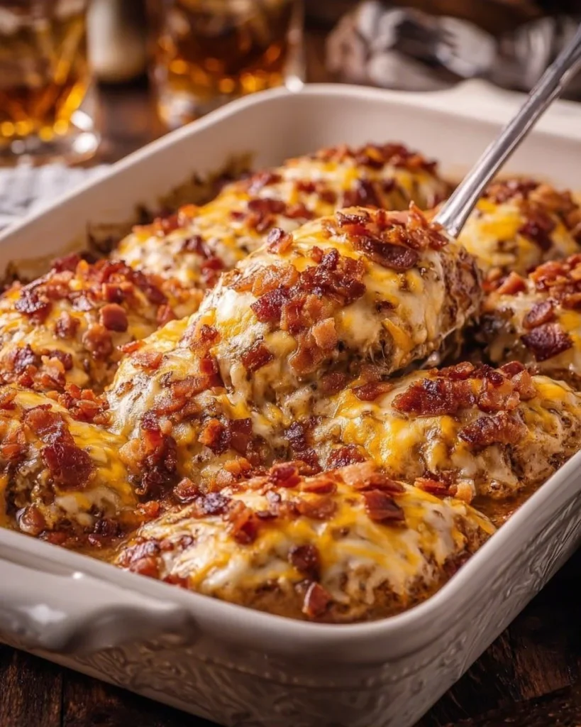 Four Cheese Bacon Stuffed Smothered Chicken Casserole
