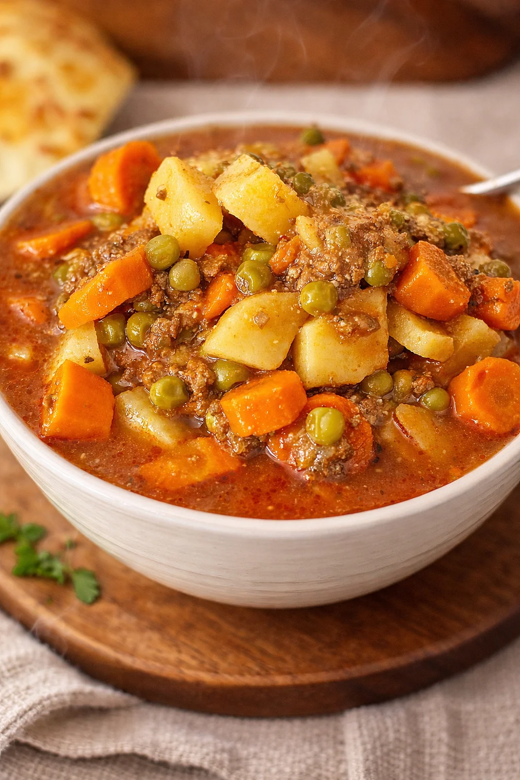 Hamburger Soup Bowl of hearty Hamburger Soup filled with ground beef and fresh vegetables