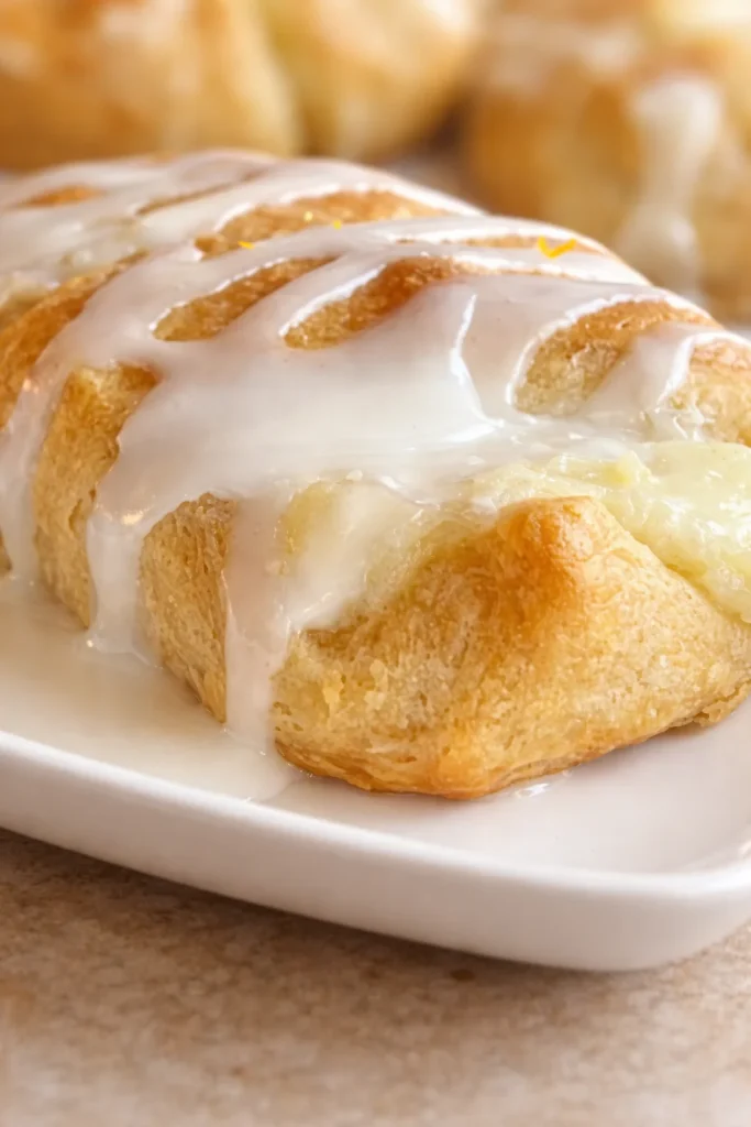 Delicious lemon cheesecake crescent rolls placed on a decorative plate