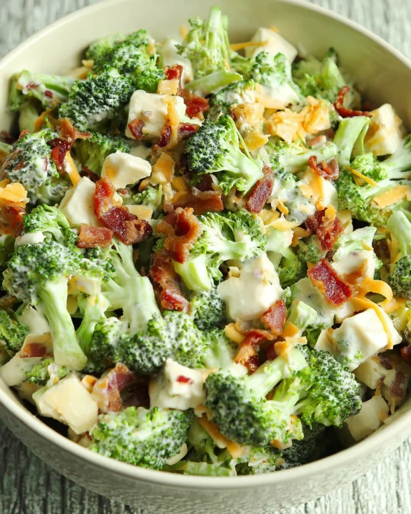 Loaded broccoli cauliflower salad with fresh vegetables and creamy dressing