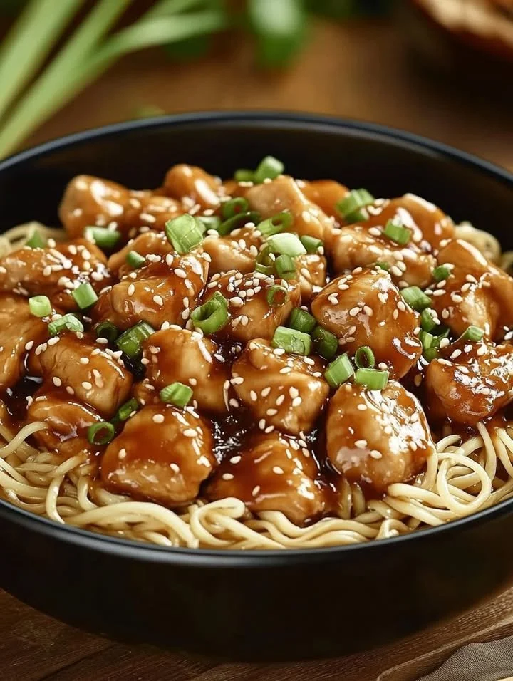 One-Pot Honey Garlic Chicken & Noodles dish served in a bowl