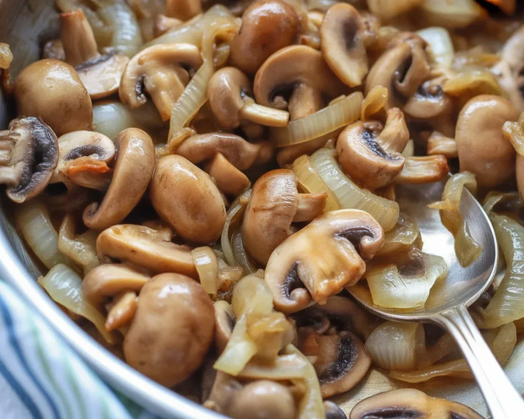 Delicious sauteed mushrooms and onions ready to complement your favorite dishes.