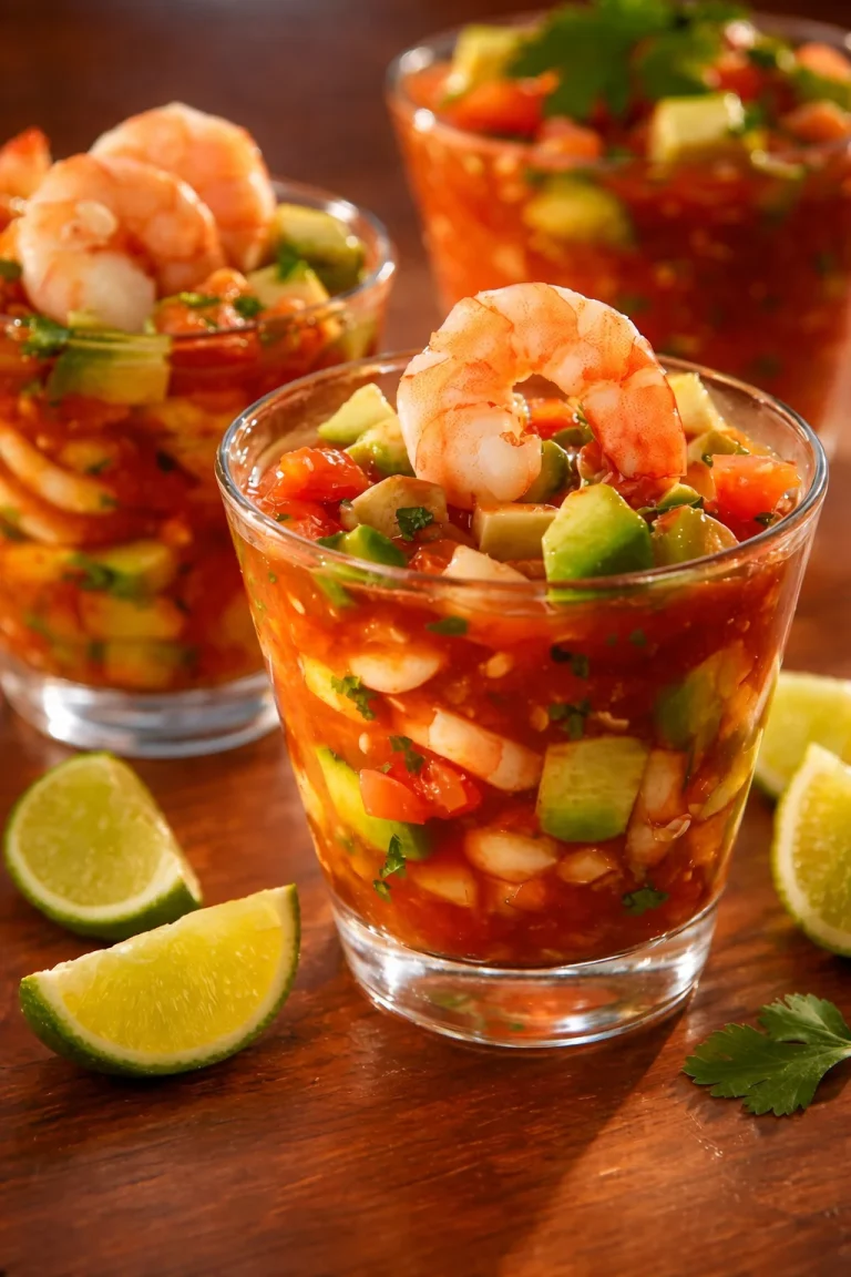A vibrant platter of shrimp cocktail garnished with lemon and cocktail sauce.