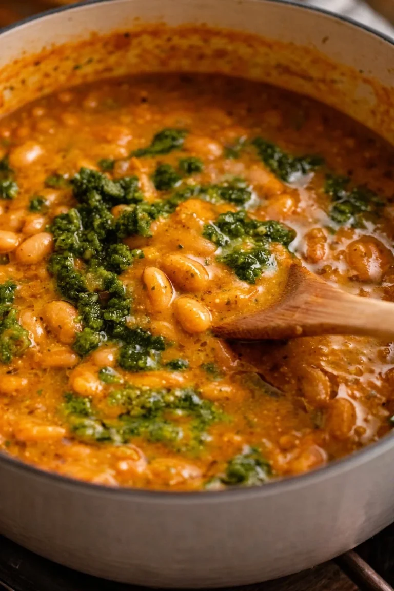 A hearty bowl of simple bean soup served with fresh herbs.