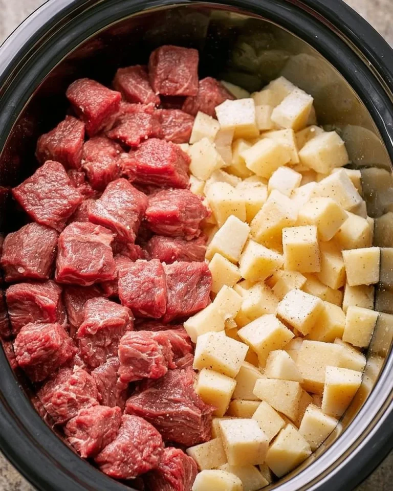 Delicious slow cooker beef and potatoes meal with four simple ingredients