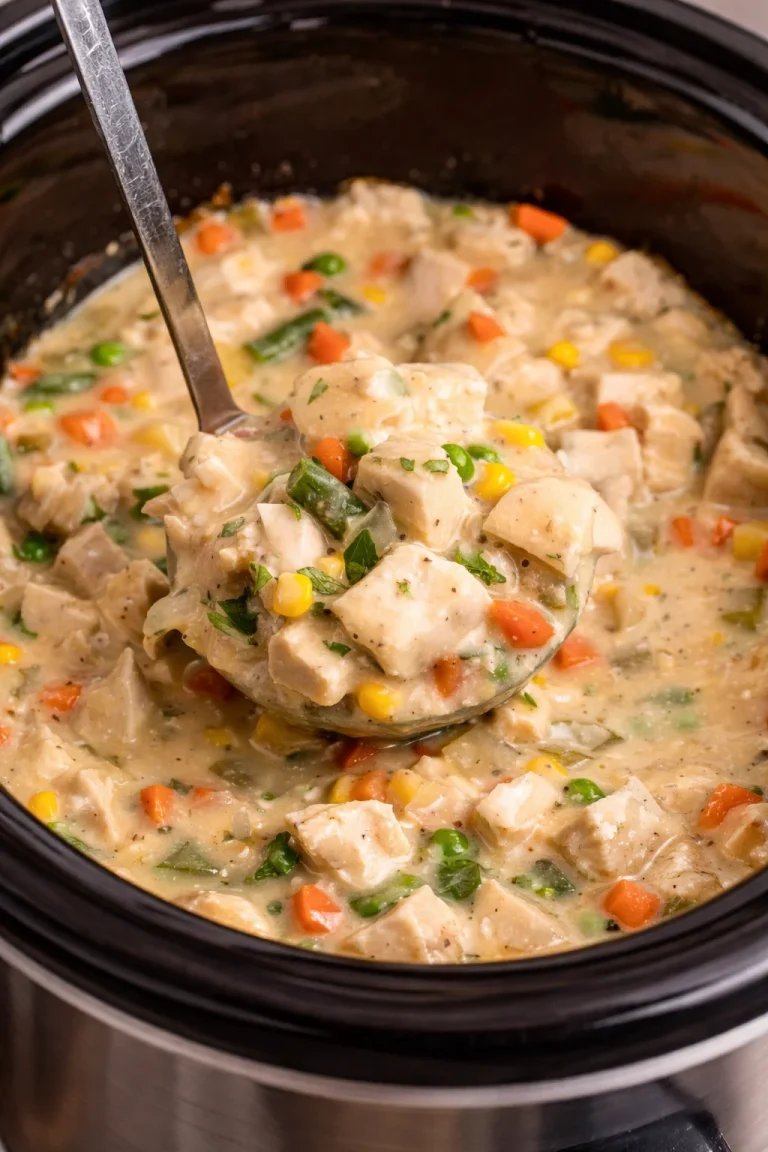 Delicious slow cooker chicken pot pie with flaky crust and veggies