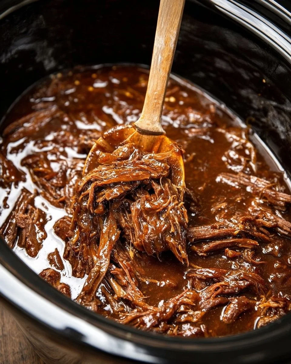 Slow Cooker French Onion Chuck Roast with caramelized onions and herbs