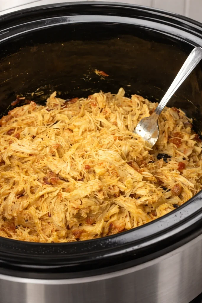 SLOW COOKER QUESO CHICKEN TACOS!