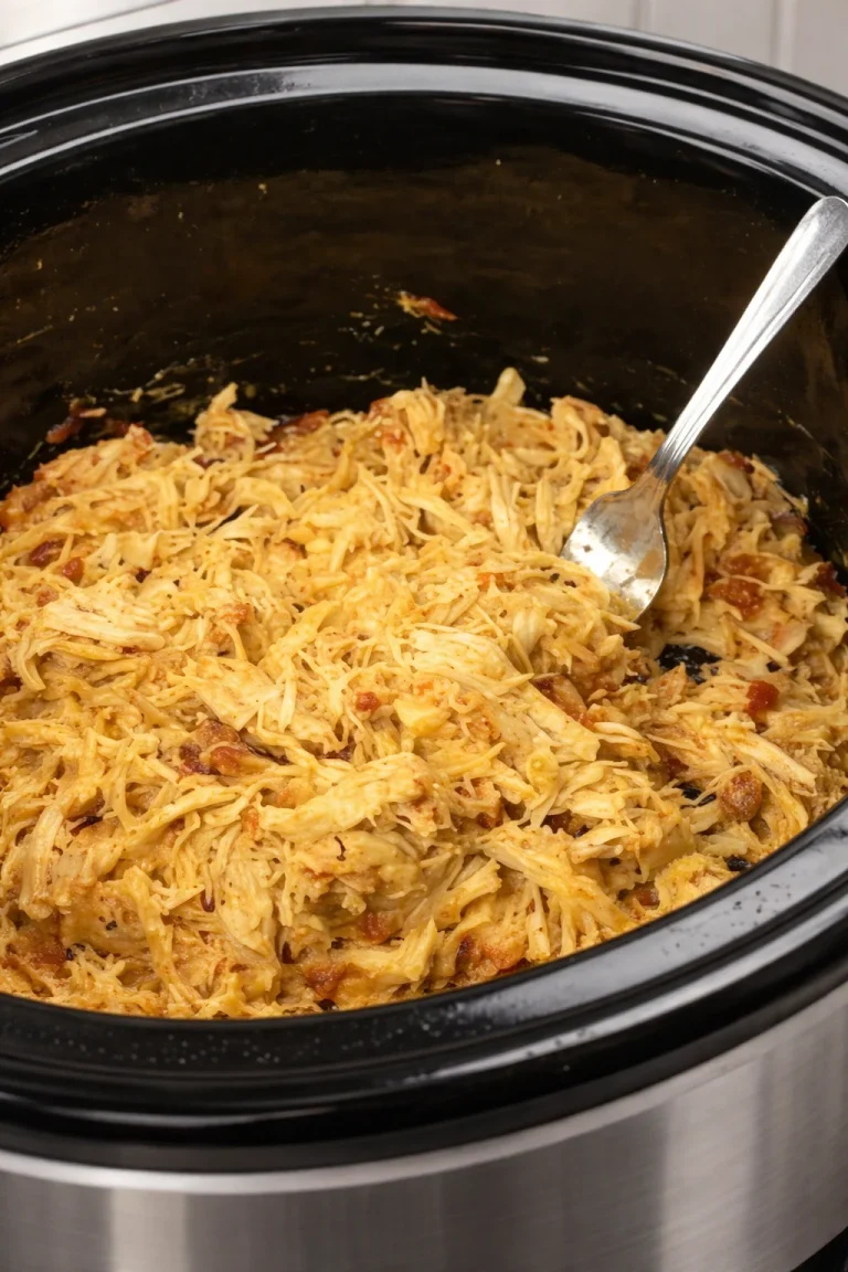 Slow cooker queso chicken tacos served with fresh toppings