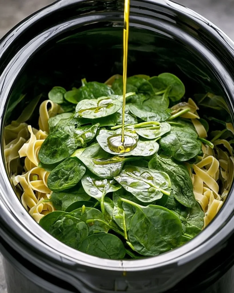 Slow Cooker Spinach Pasta Primavera