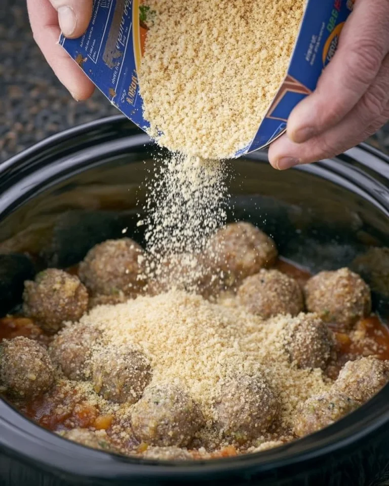 Slow Cooker Stuffing-Crusted Meatballs served on a plate with herbs