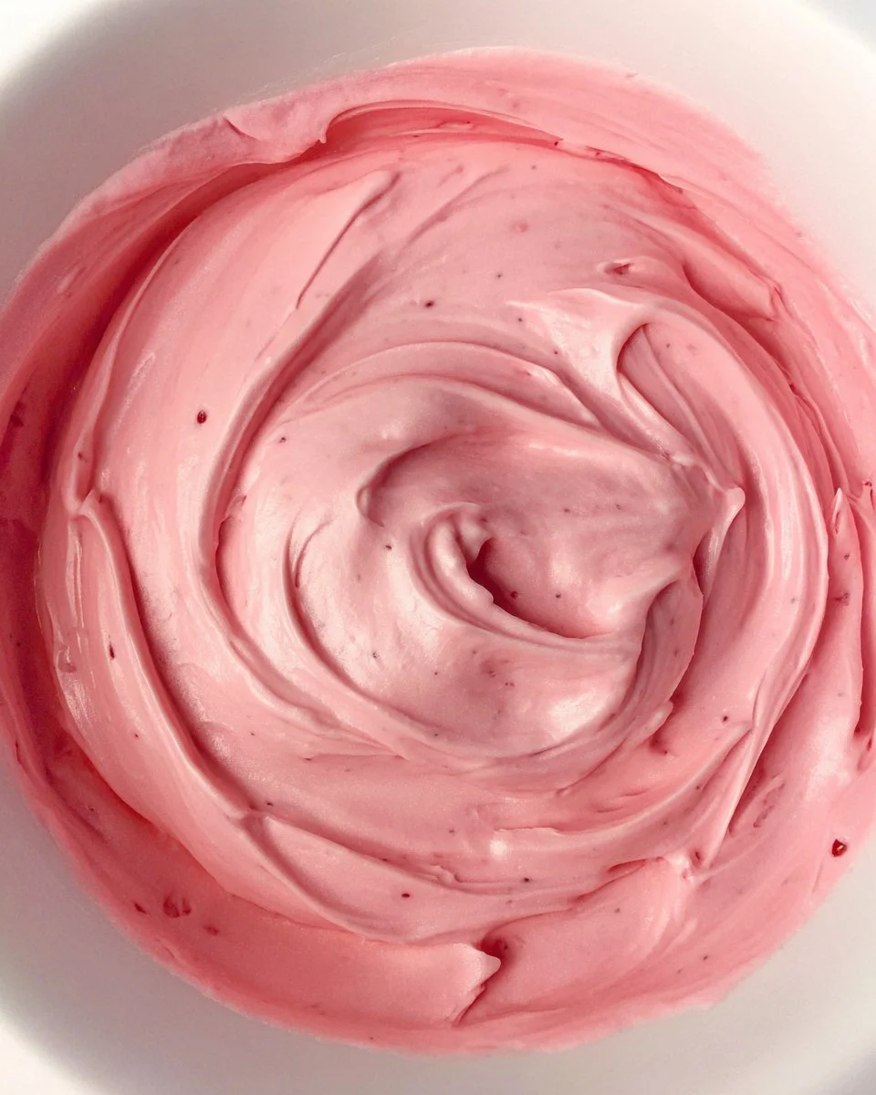 Strawberry Buttercream Frosting Delicious strawberry buttercream frosting on a cupcake