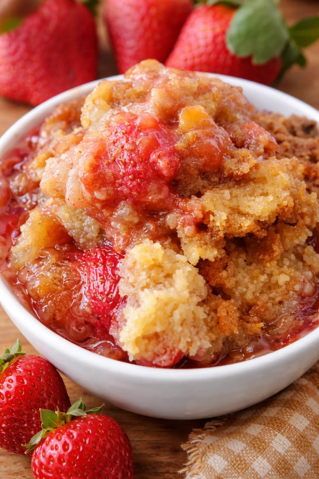 Strawberry Rhubarb Crisp Delicious homemade Strawberry Rhubarb Crisp served in a bowl.