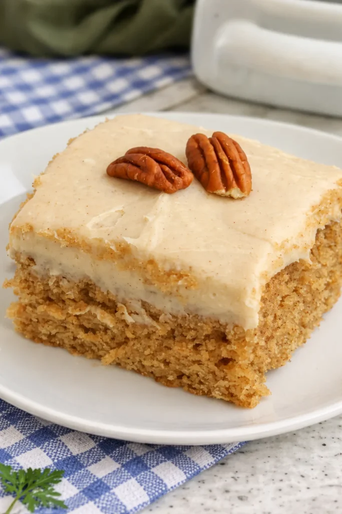 This delicious and moist Applesauce Cake combines the flavors of applesauce, cinnamon, ginger, nutmeg, and cloves, all topped with a delicious five-ingredient cinnamon cream cheese frosting.