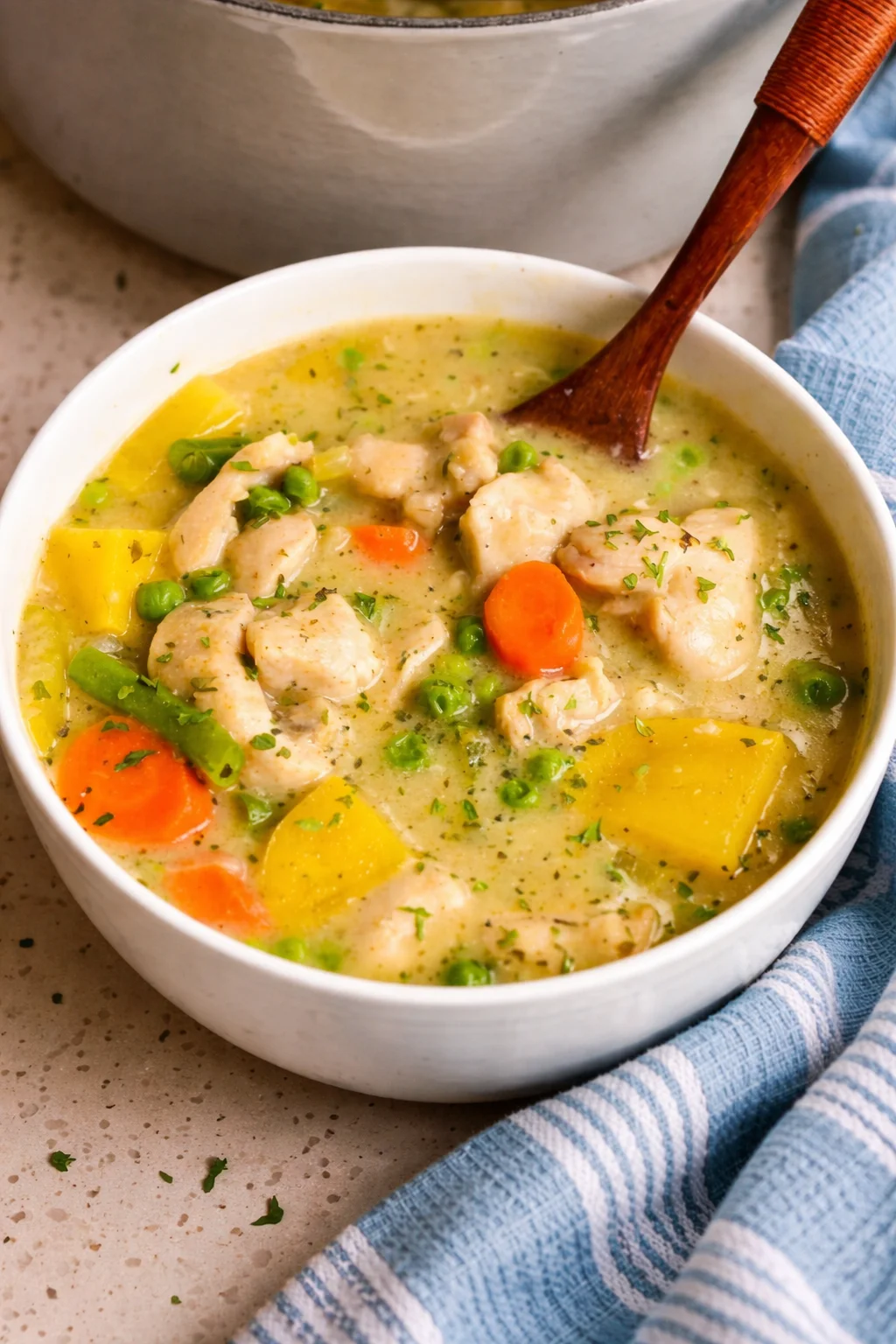 Delicious Chicken Stew with vegetables in creamy broth