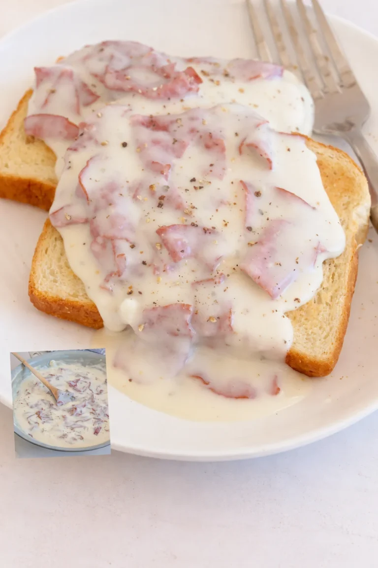 Easy creamed chipped beef recipe served on toast for breakfast