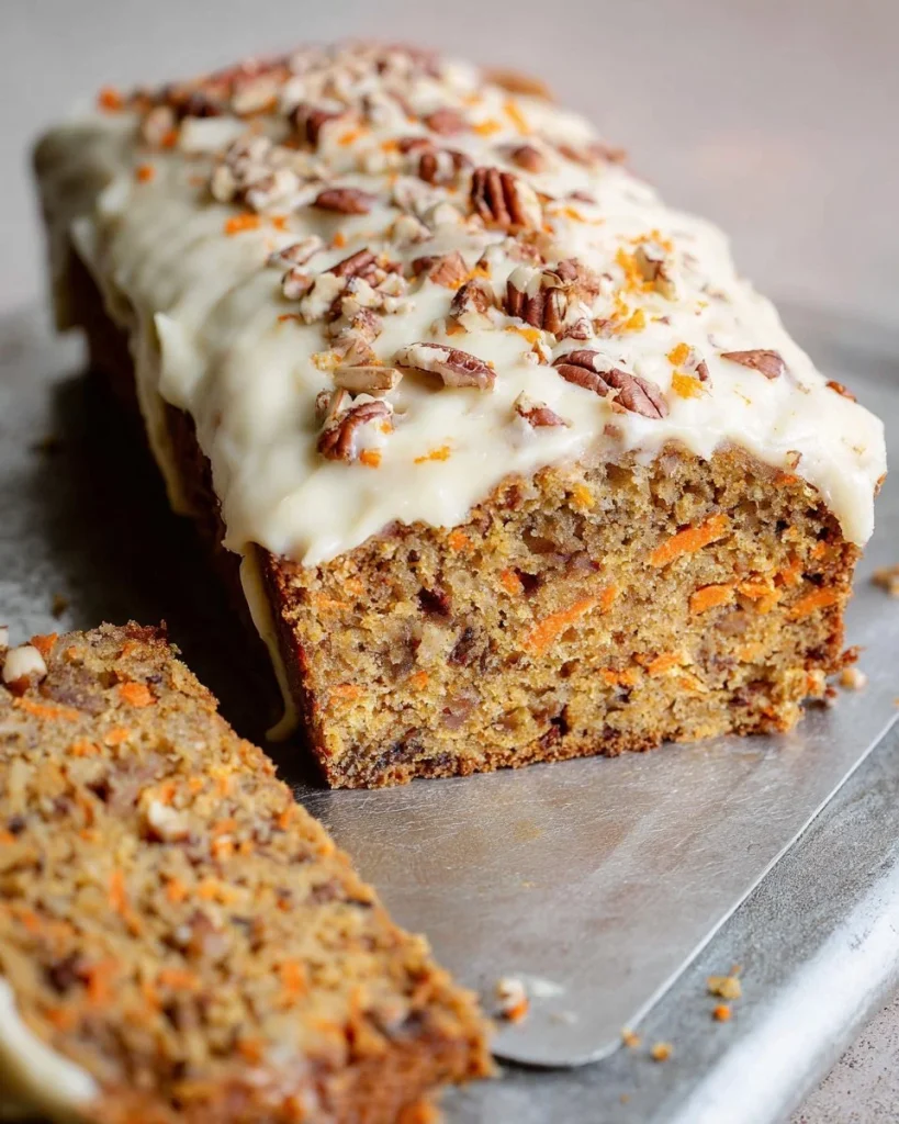 Delicious homemade carrot cake with cream cheese frosting on a white plate