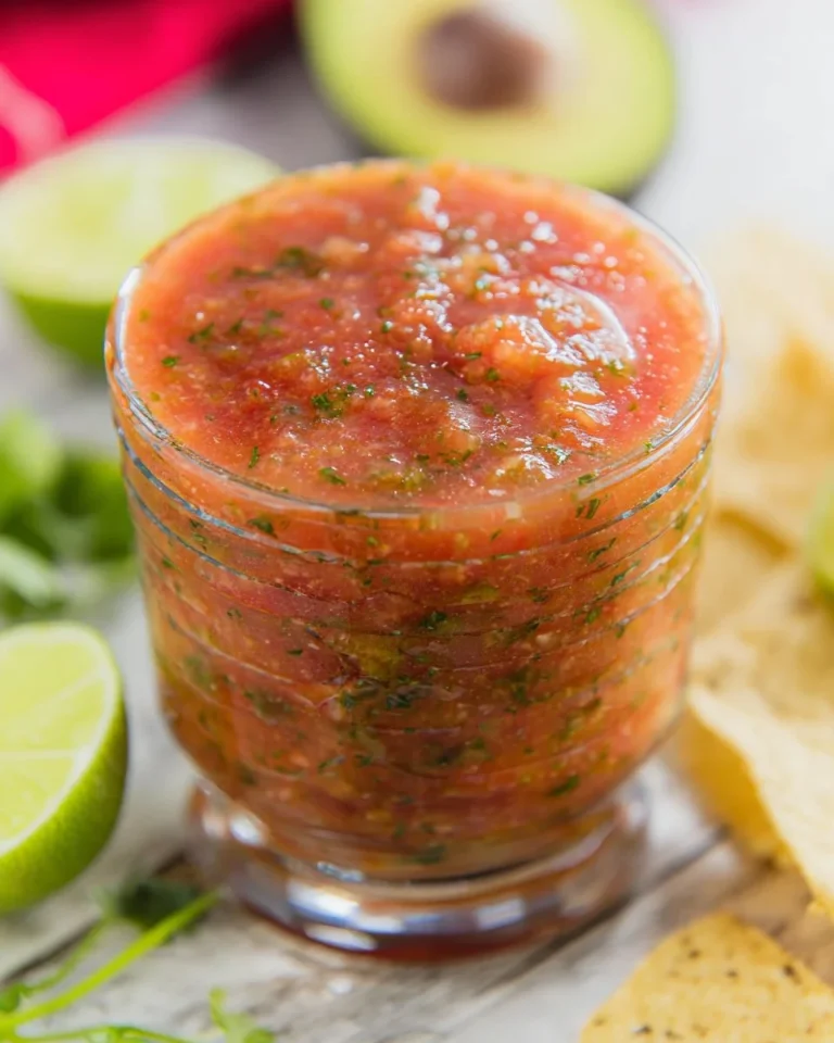 Best Ever Restaurant Style Salsa Delicious homemade restaurant style salsa in a bowl with tortilla chips
