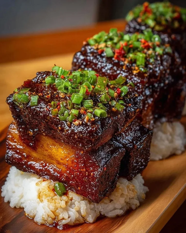 Caramelized slow roast Asian beef short ribs served with vegetables