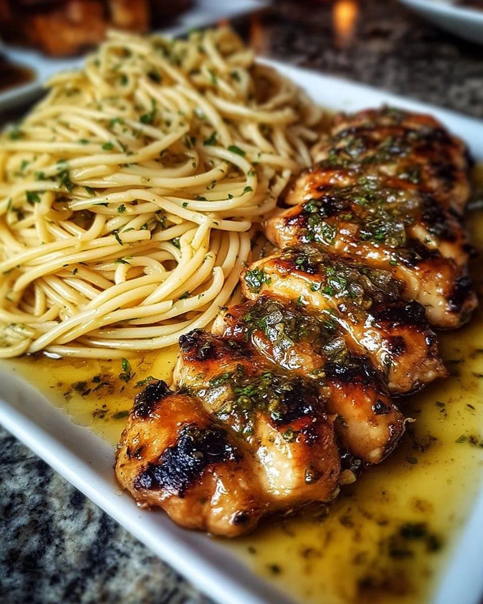 A plate of Cheesy Garlic Chicken Spaghetti in creamy Cajun Alfredo sauce