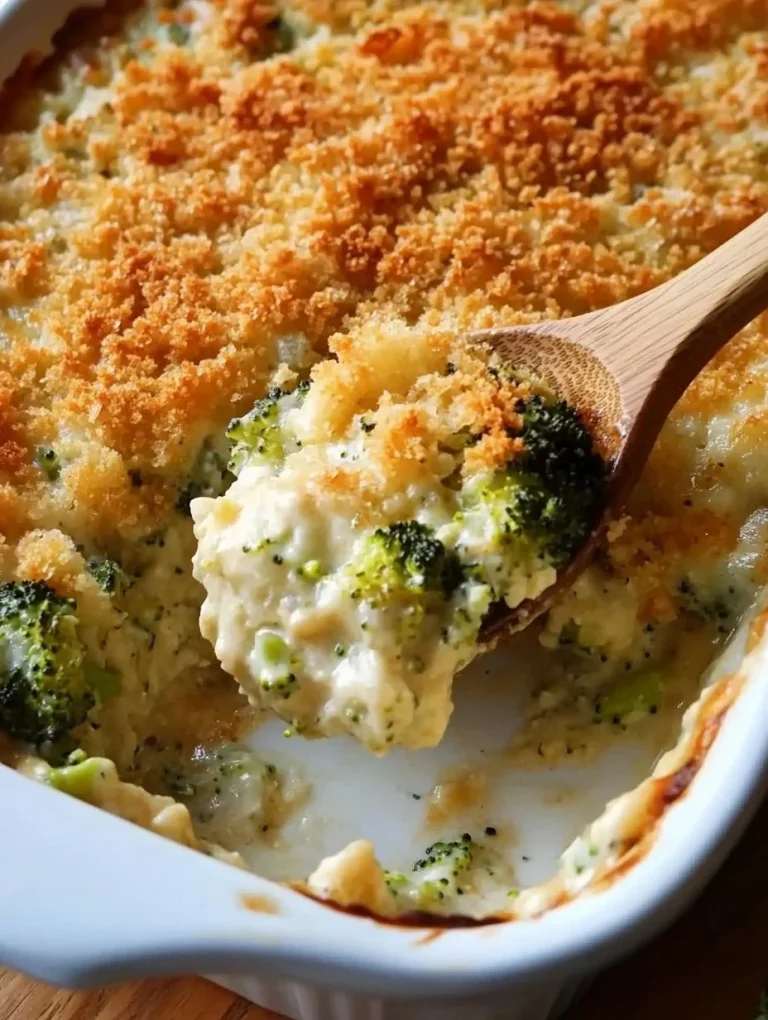 Delicious Chicken Broccoli Rice Casserole served on a plate with fresh ingredients