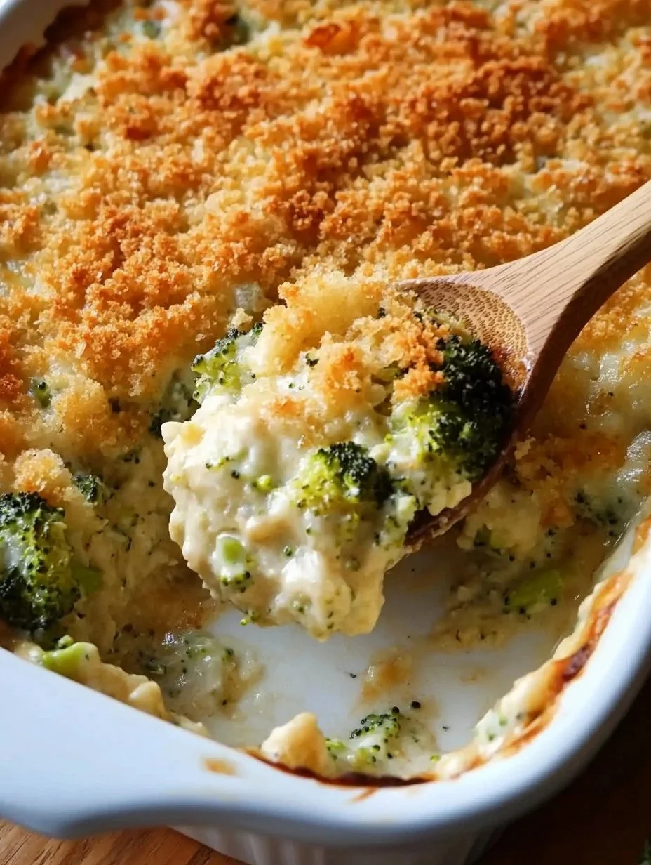 Delicious Chicken Broccoli Rice Casserole baked with cheesy goodness and healthy veggies.