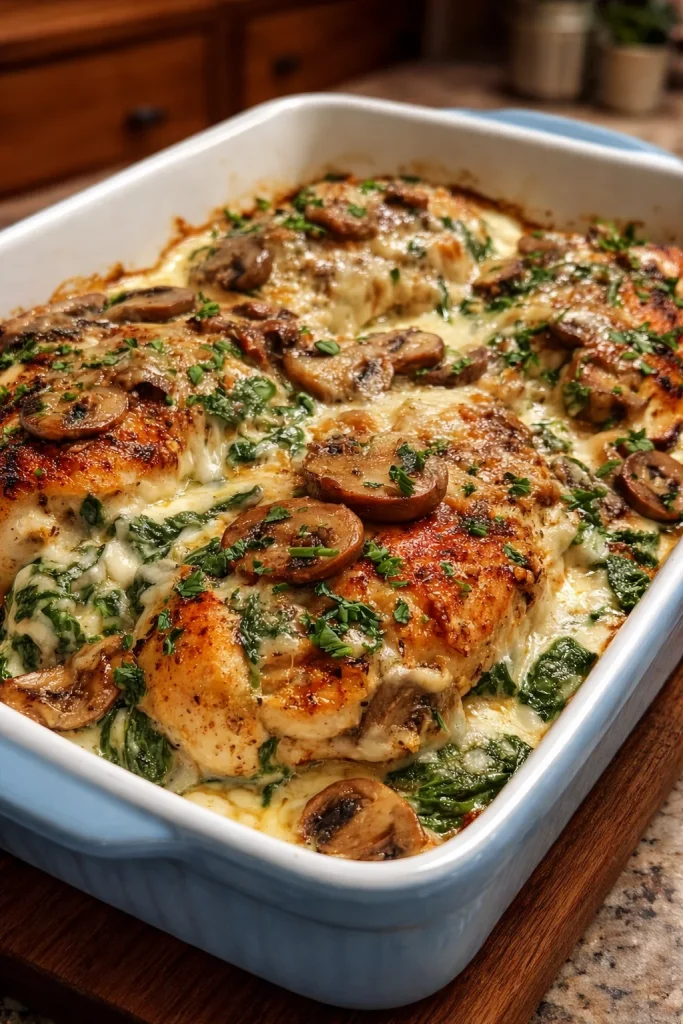 Chicken, Spinach, and Mushroom Bake Chicken, Spinach, and Mushroom Bake