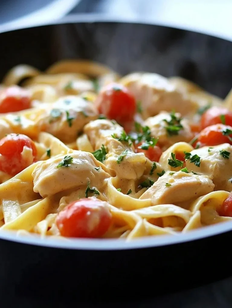 Creamy Chicken Alfredo Pasta Creamy Chicken Alfredo Pasta dish served in a bowl with a fork