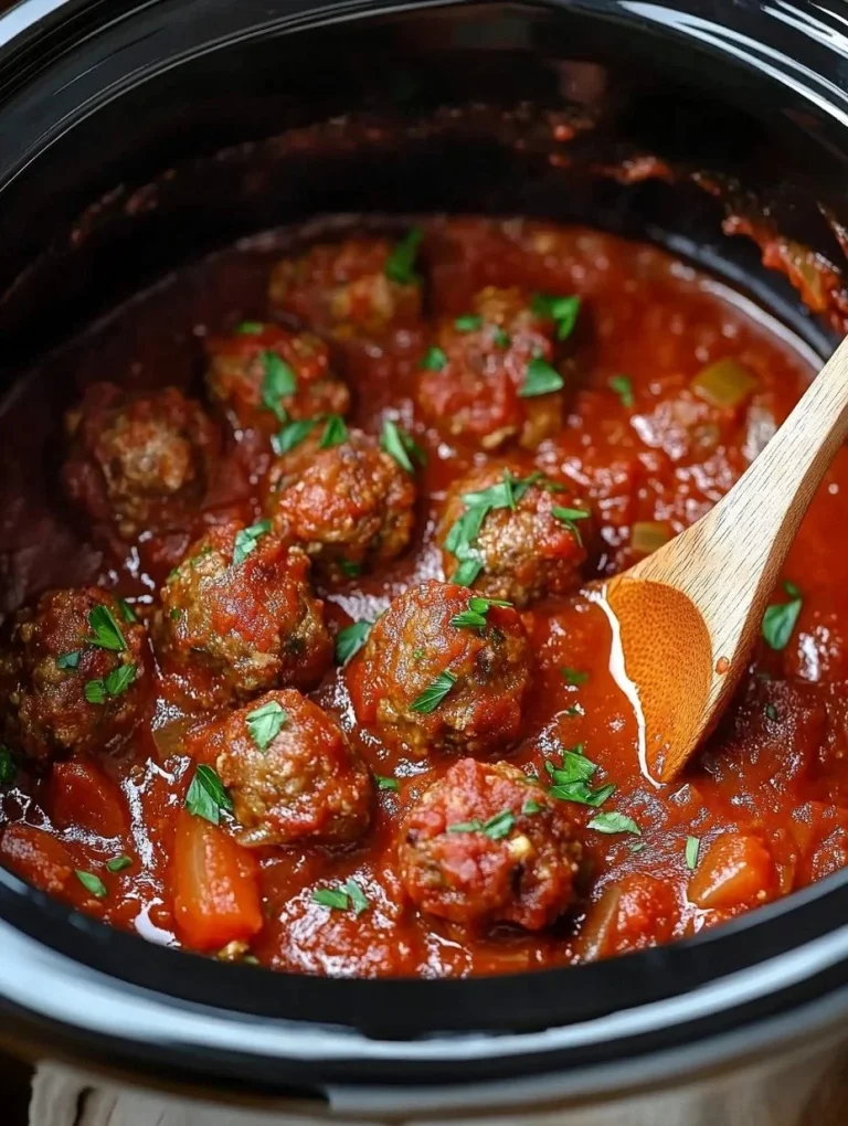 Delicious crockpot meatballs simmering in rich sauce