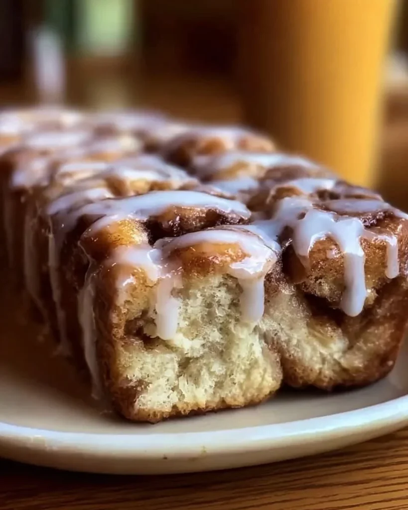 Freshly baked Dollywood Cinnamon Bread drizzled with icing and topped with cinnamon.