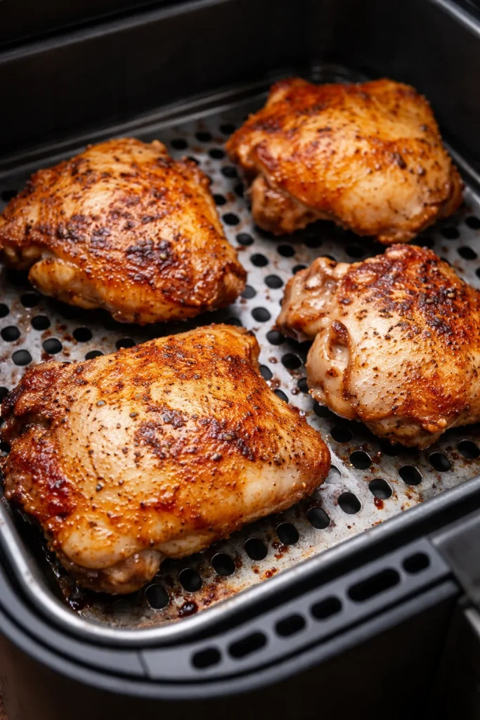 Deliciously crispy air fryer chicken thighs served on a plate