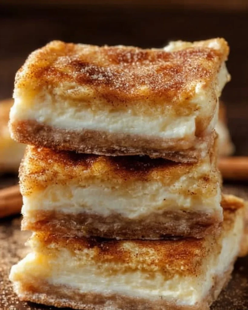 Delicious easy sopapilla cheesecake bars on a plate topped with powdered sugar