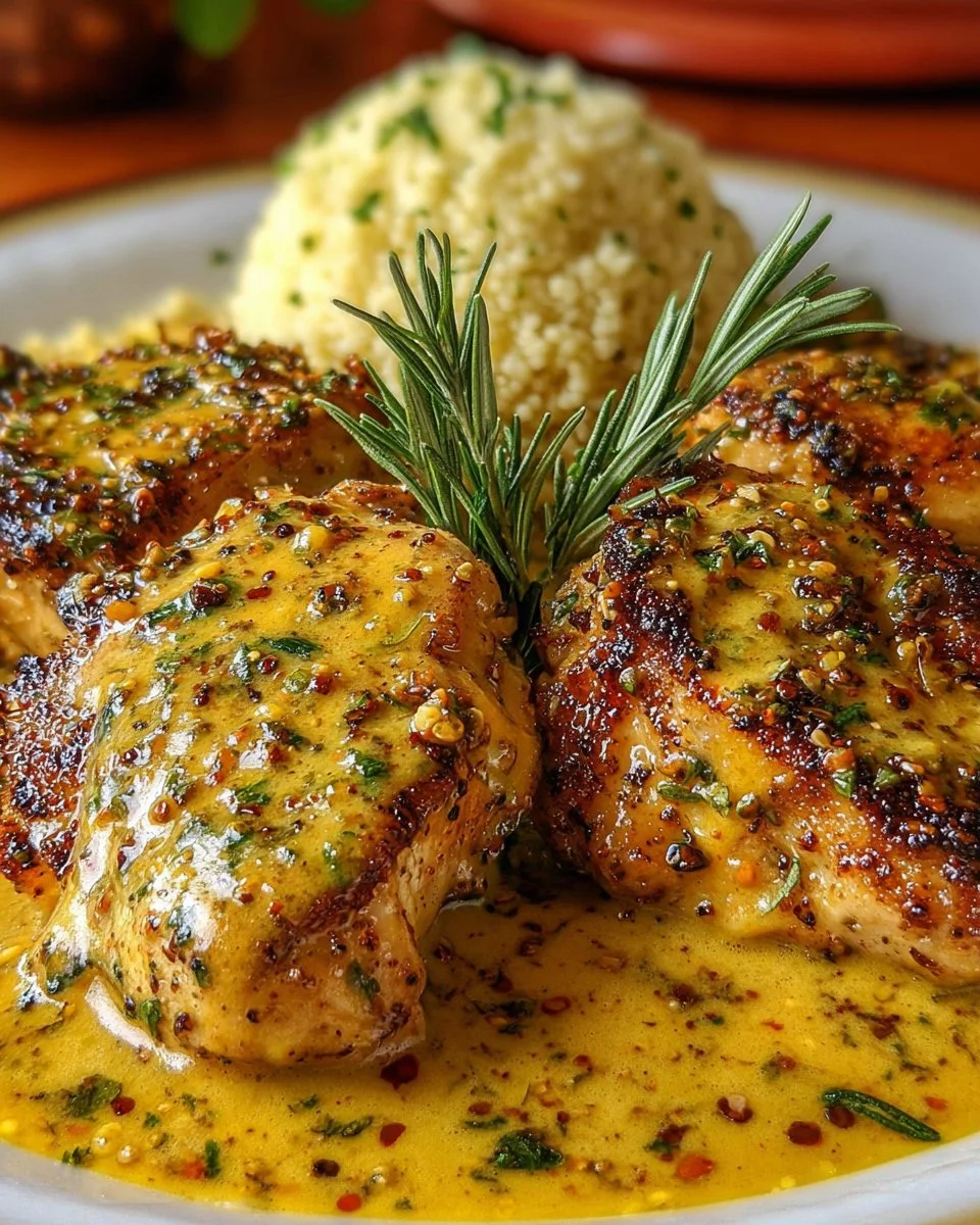 French Mustard Chicken Delicious French Mustard Chicken served with herbs and vegetables