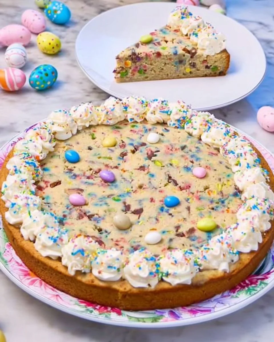 Incredible Easter Cookie Pie with colorful sprinkles and festive decorations