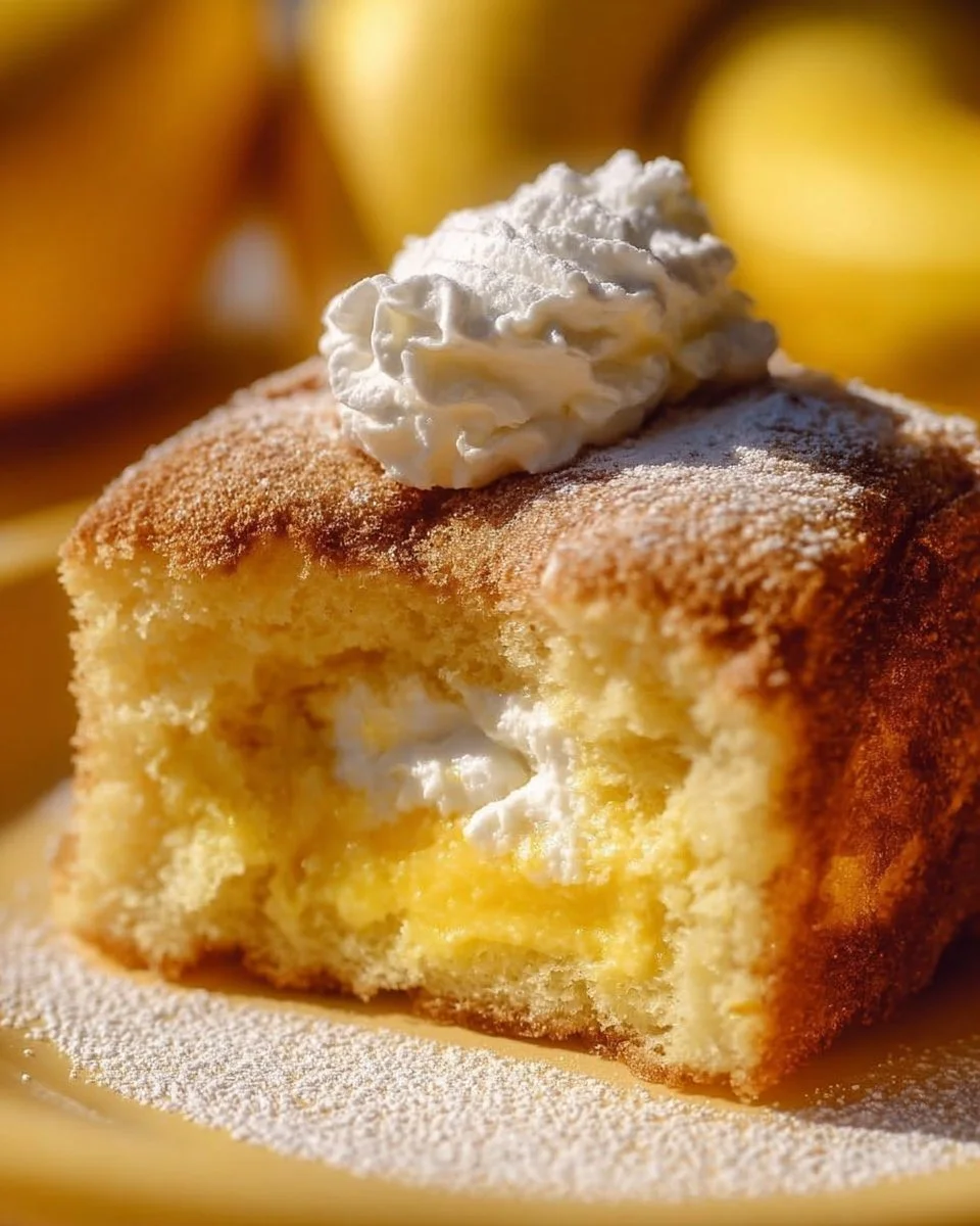 Lemon Cream Cheese Dump Cake Lemon Cream Cheese Dump Cake topped with fresh lemon slices and whipped cream